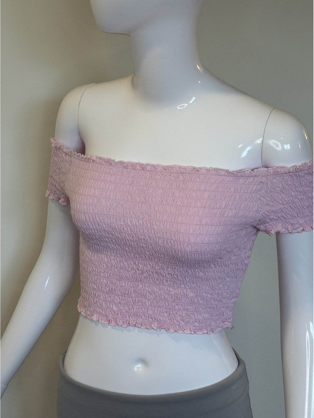 H&M Divided Pink Smocked Off Shoulder Crop Top S